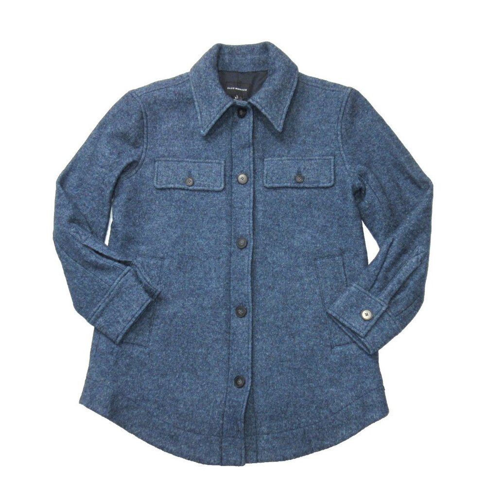 NWT Club Monaco Cozy Shirt Jacket in Heather Blue Wool Oversized S